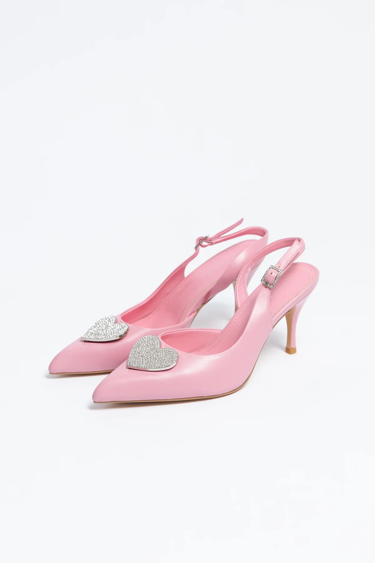 AMOUR HEART White Bridal Slingback Heels with Crystal Detail
