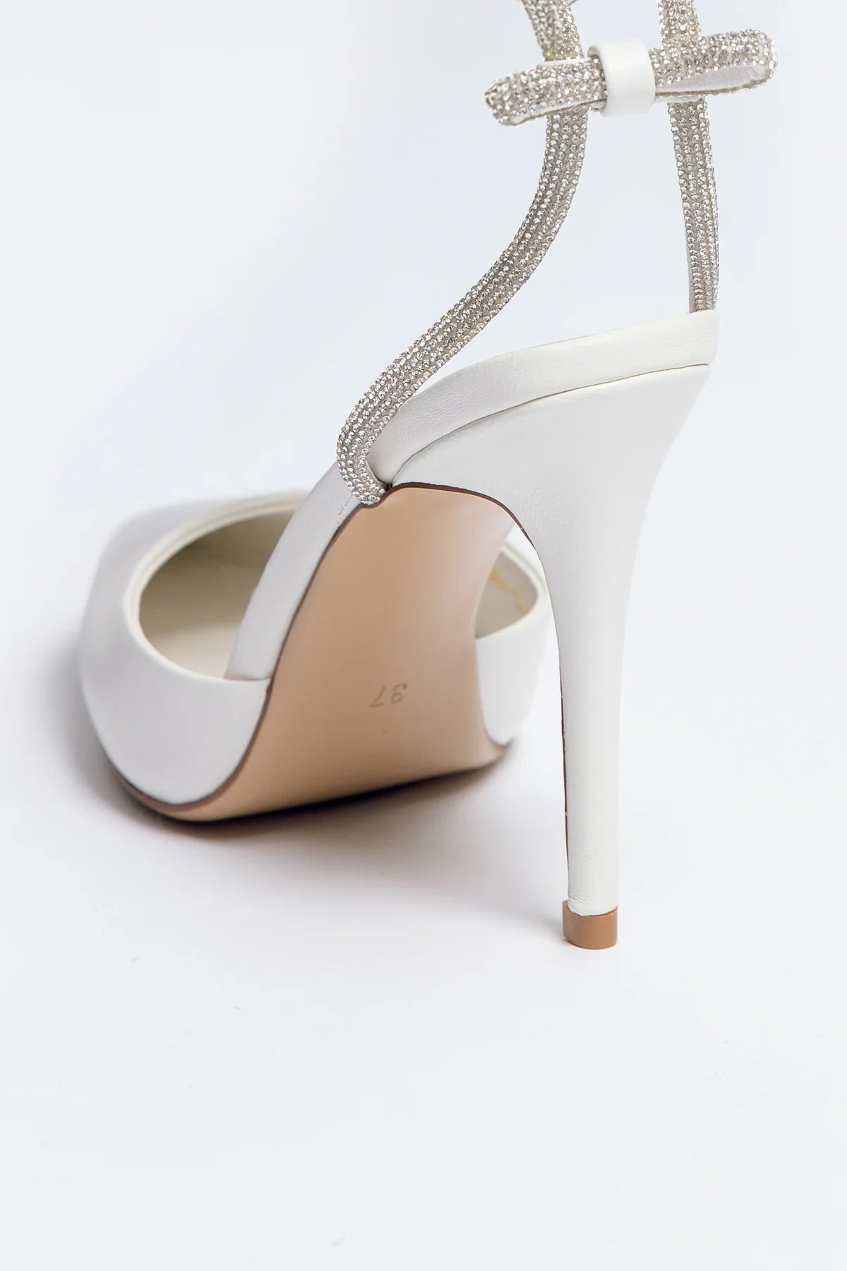 STELLA Ivory Bridal Heels with Crystal Strap & Bow Back