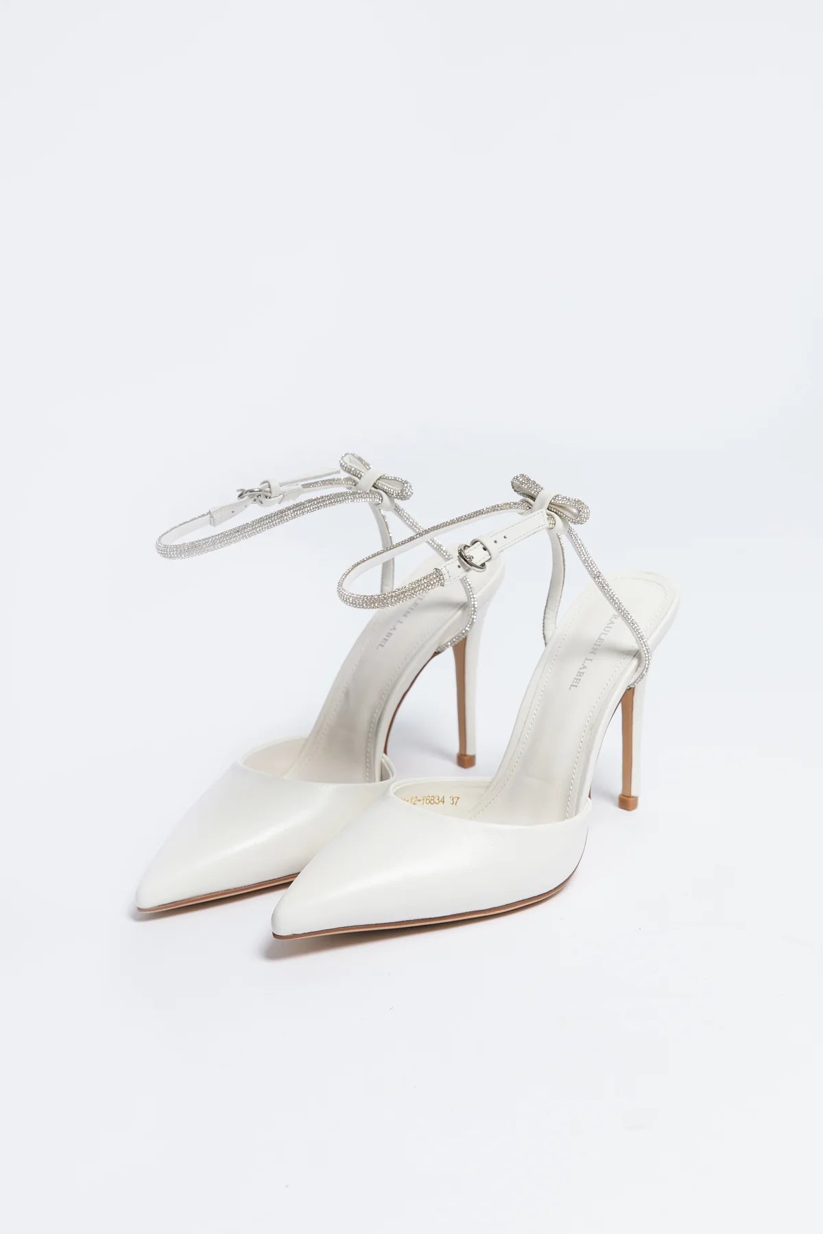 STELLA Ivory Bridal Heels with Crystal Strap & Bow Back