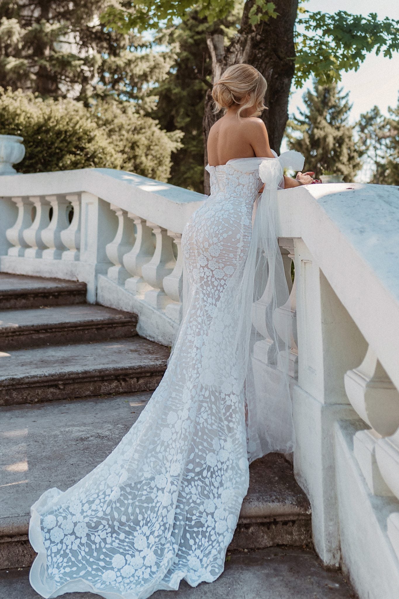 Georgia BB010 Off Shoulder Lace Wedding Dress with Tulle Bow Detail