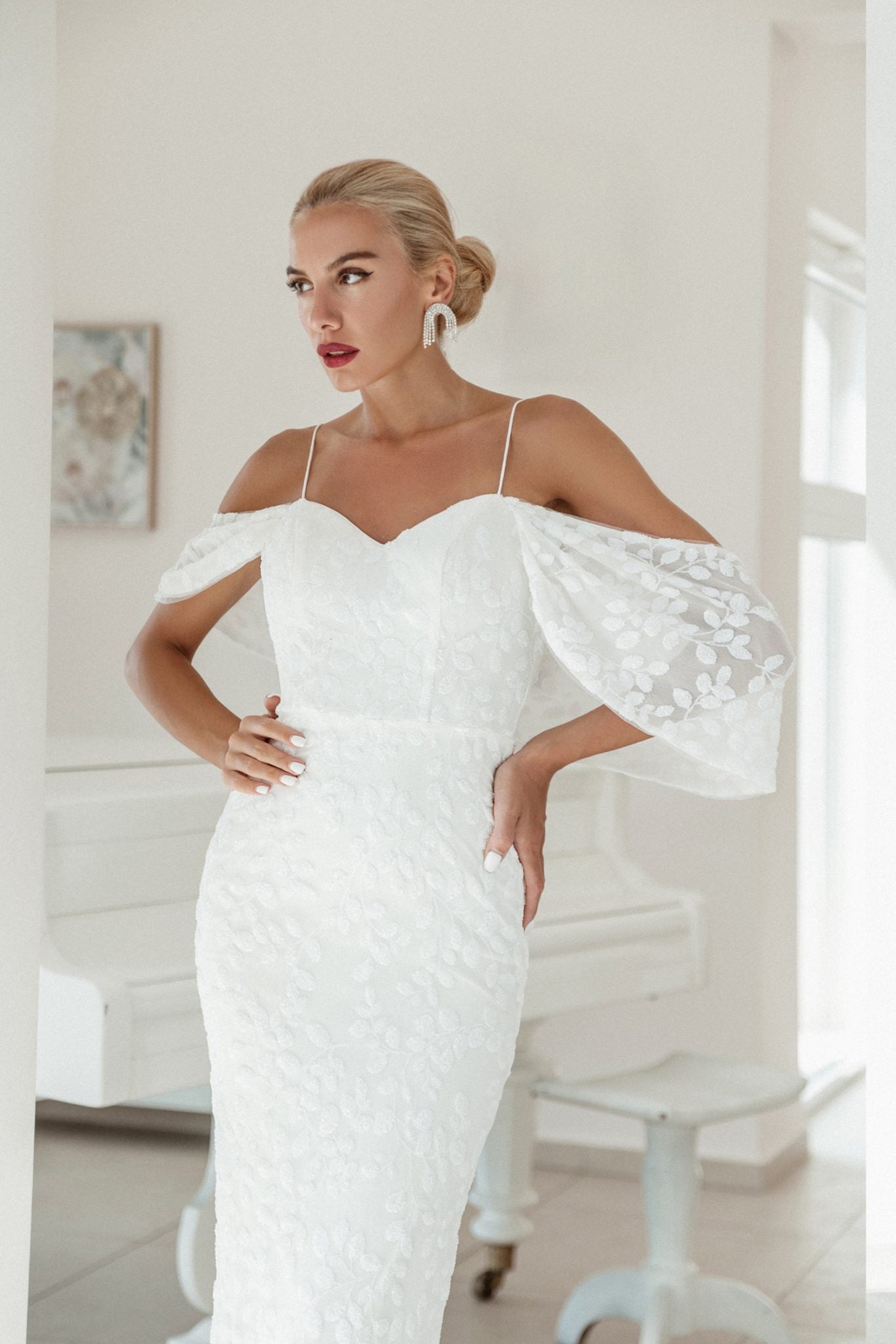 BB018 White & Nude Sequin Maxi Slip Wedding Dress
