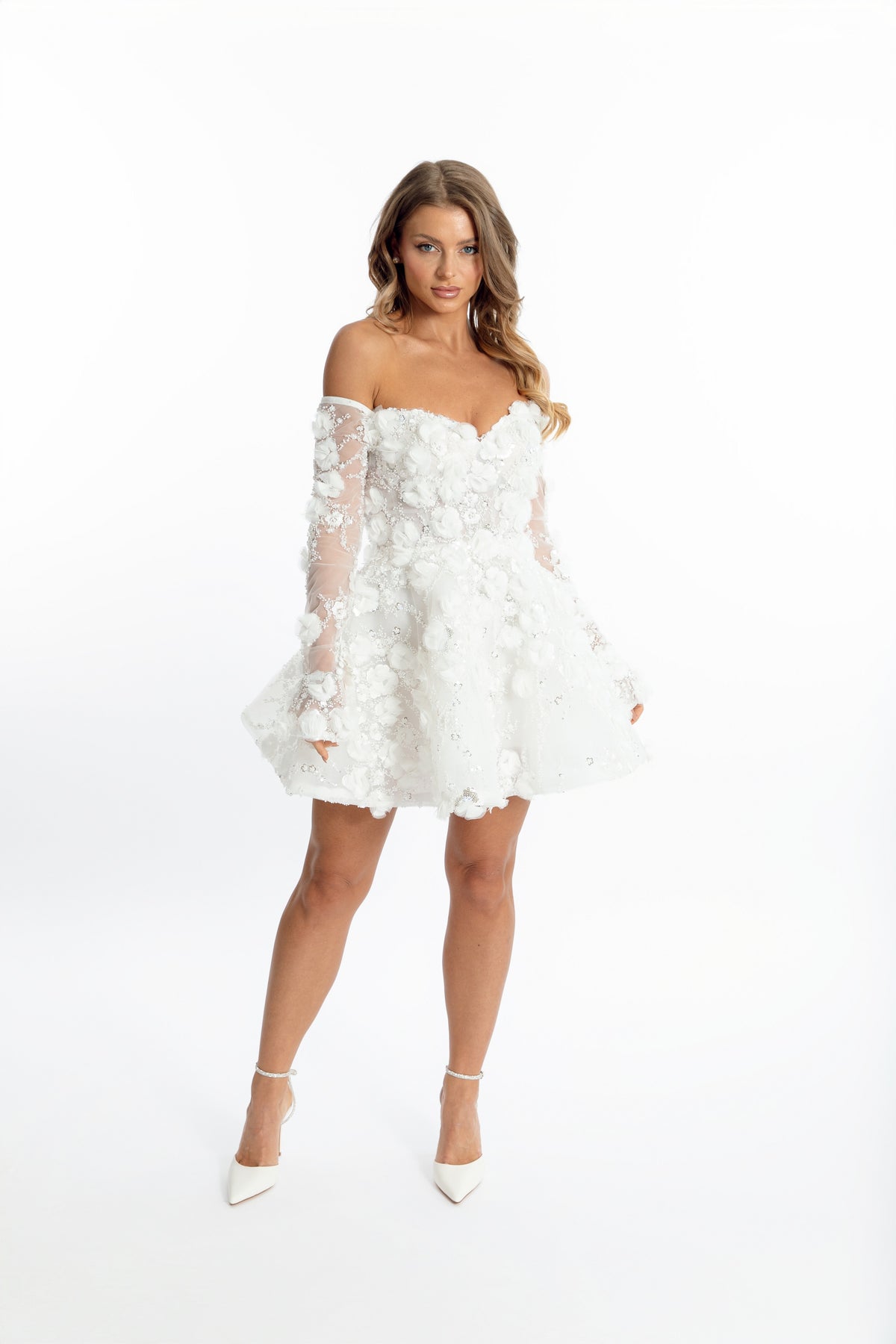 JARDIN PRINCESS 3D Floral Lace Bridal Mini Dress