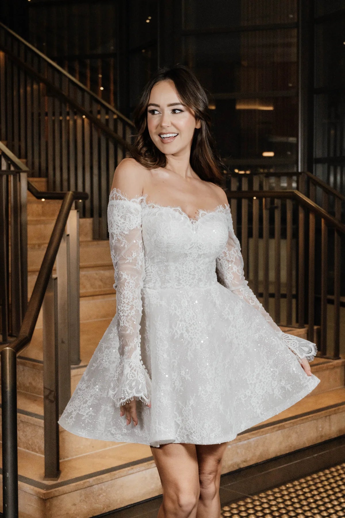 PRINCESS Lace Off Shoulder Bridal Mini Dress