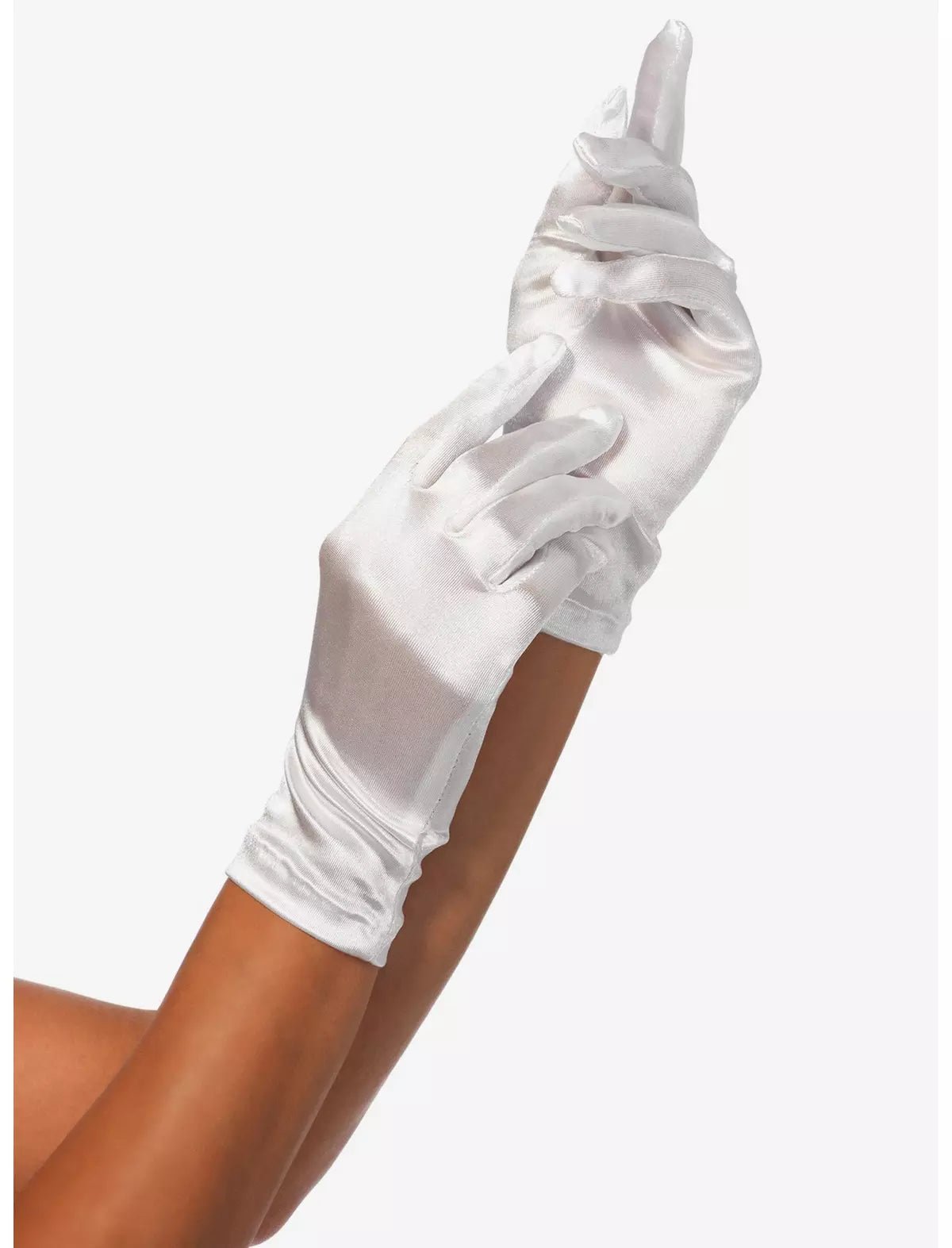 White gloves being worn on a white background