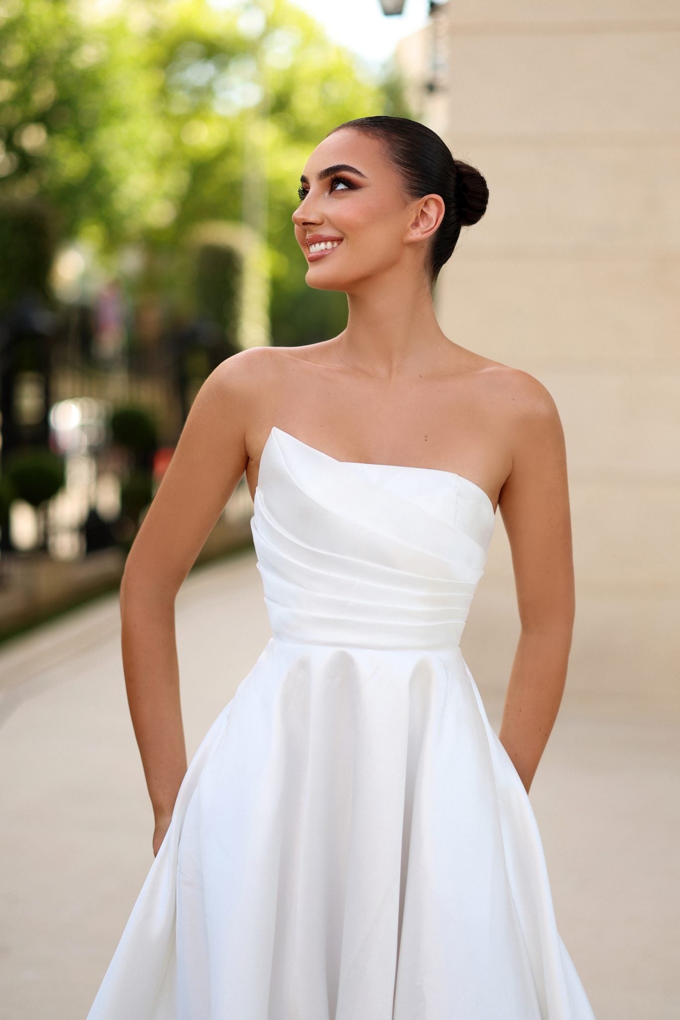 TE302 CASSANDRA Strapless Satin A-Line Wedding Dress