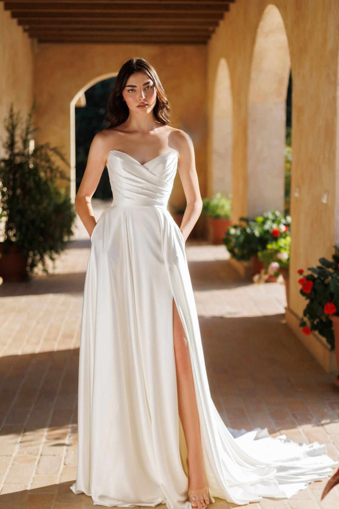 TE565 SOPHIA Off Shoulder Satin A-Line Wedding Dress