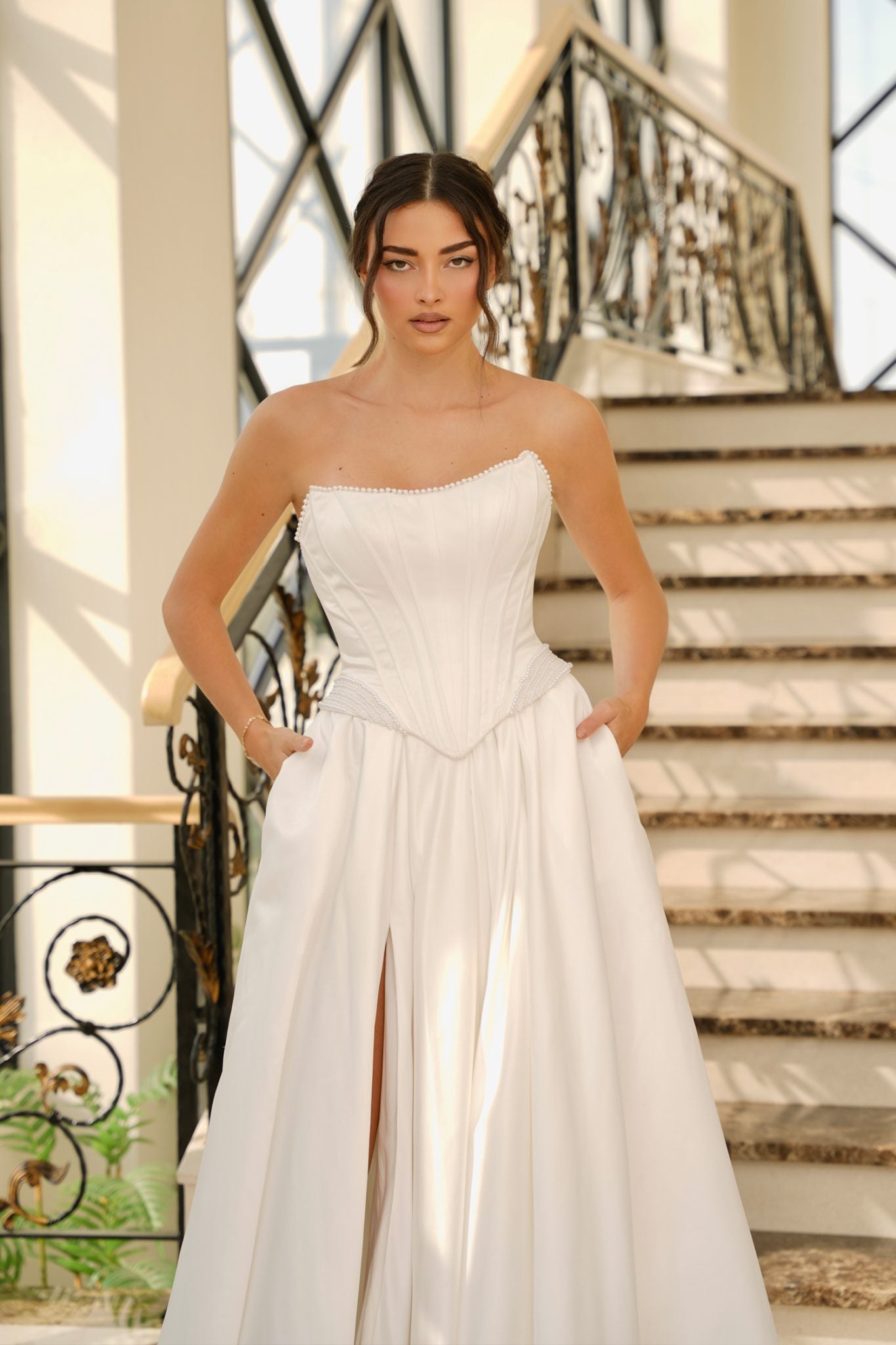 Milan TK803 Strapless Corset A-Line Wedding Dress with Slit