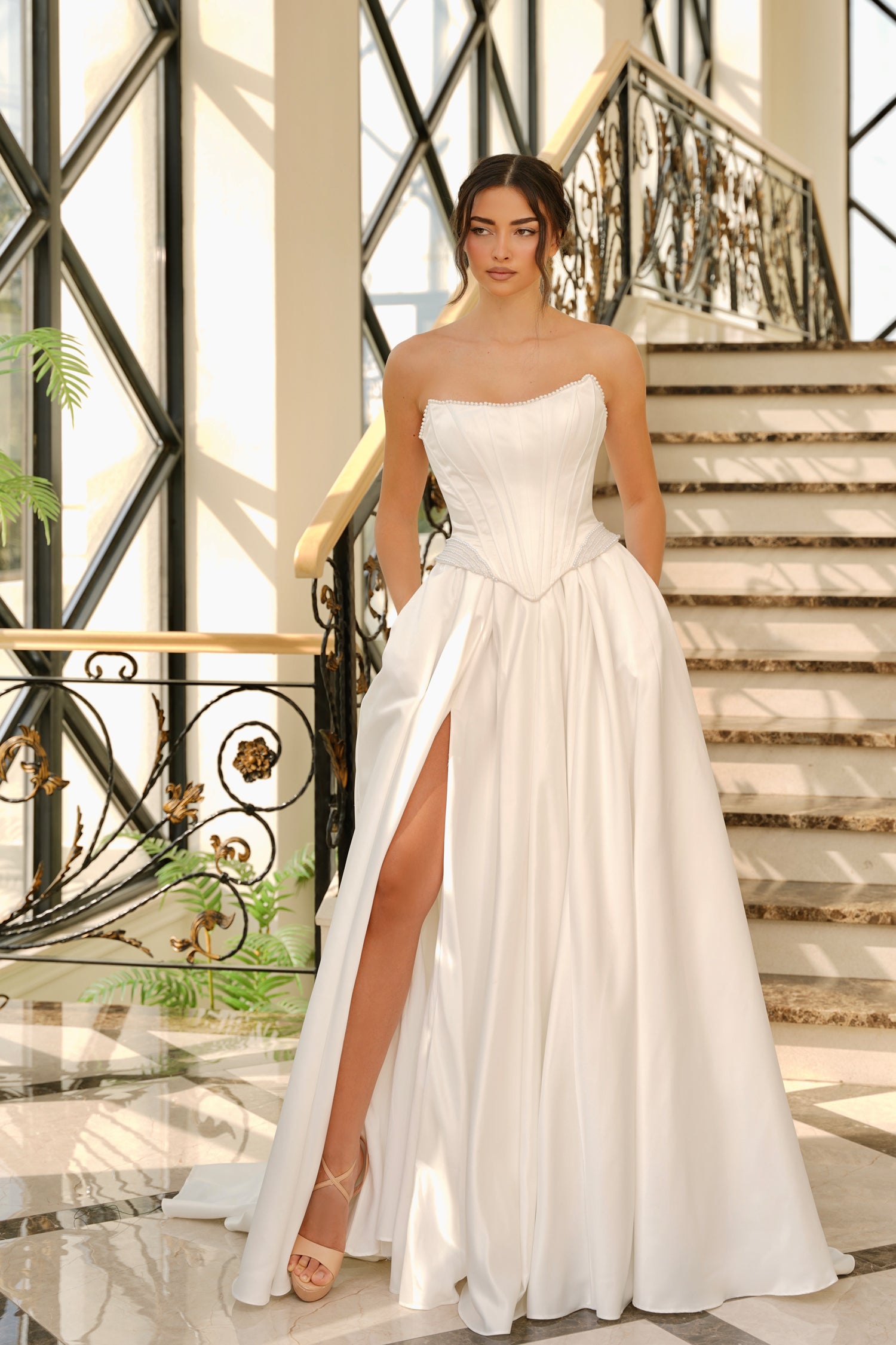 Milan TK803 Strapless Corset A-Line Wedding Dress with Slit