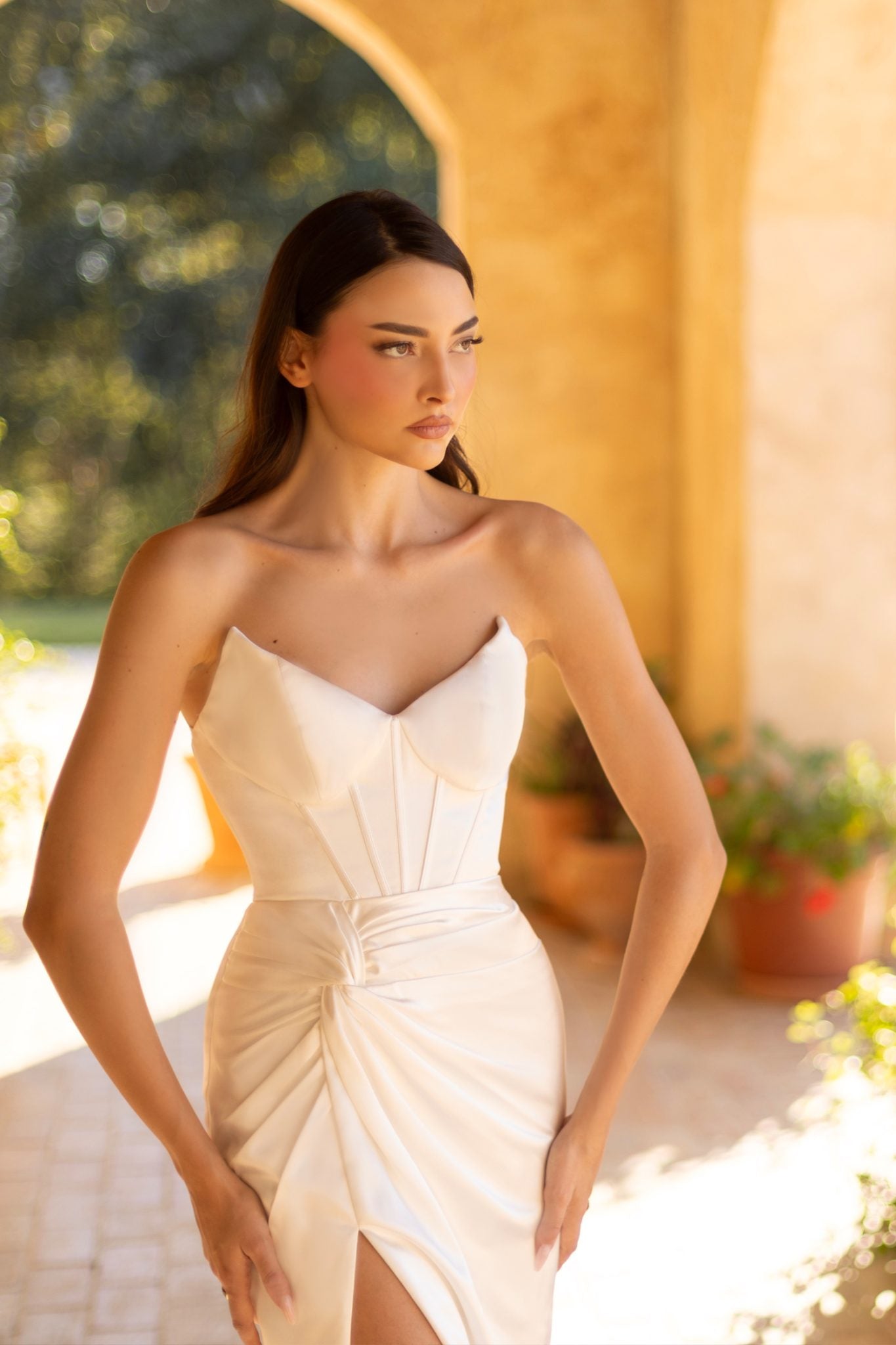 IMELDA TT003W Strapless Satin Fitted Wedding Dress