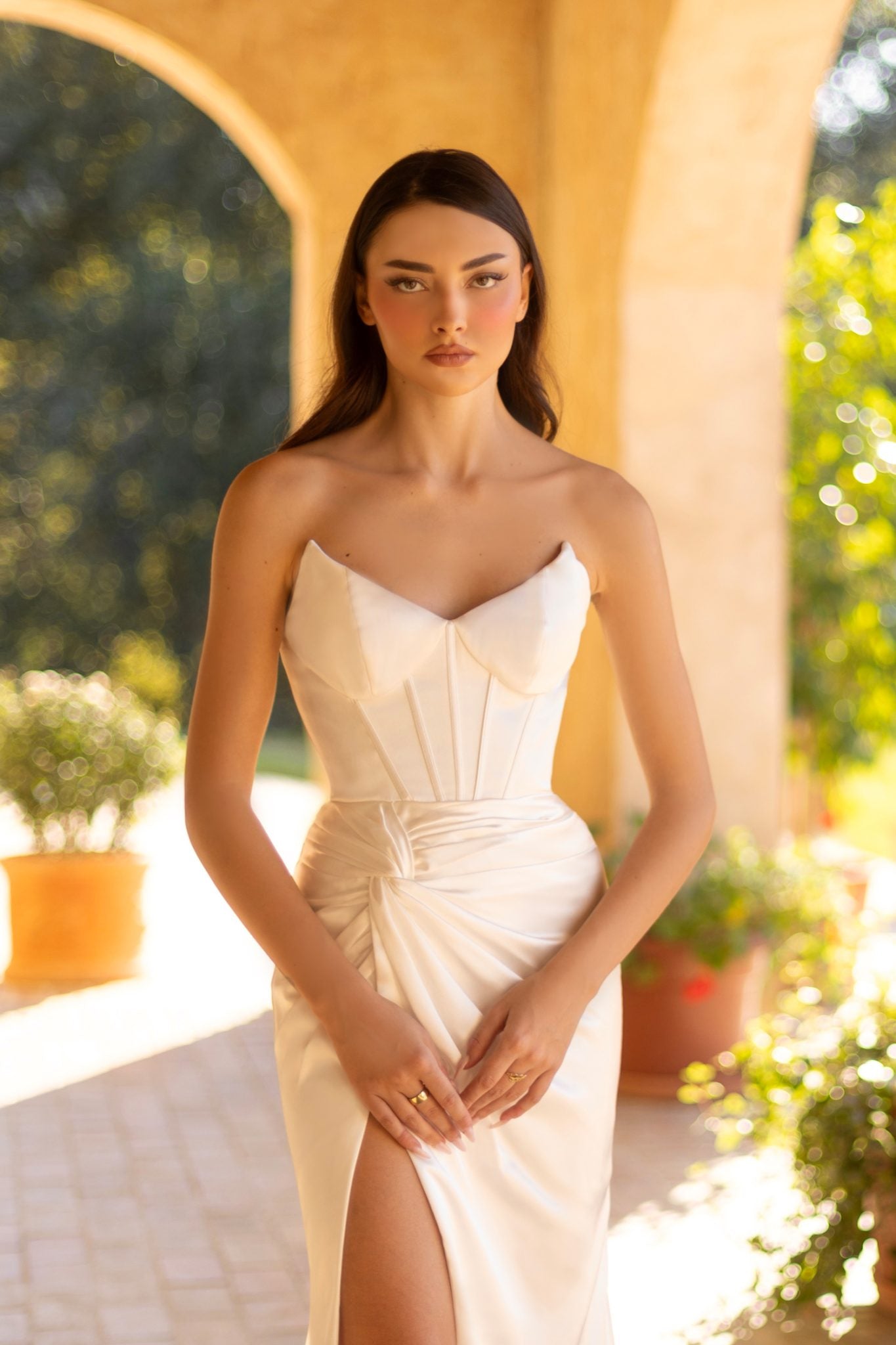 IMELDA TT003W Strapless Satin Fitted Wedding Dress