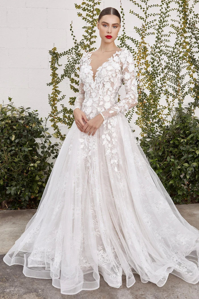 KATHRYN Curve Plunge Lace Long Sleeve A-Line Wedding Dress