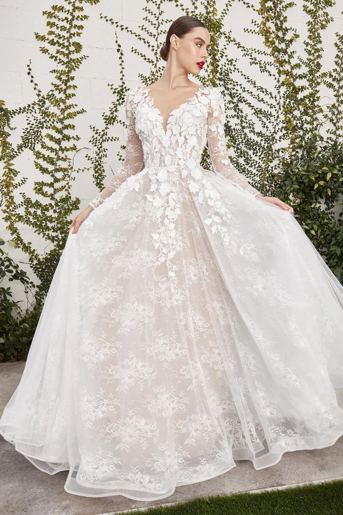 KATHRYN Plunge Lace Long Sleeve A-Line Wedding Dress