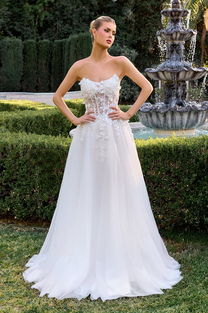 TASHA Strapless 3D Floral Appliqué A-Line Wedding Dress