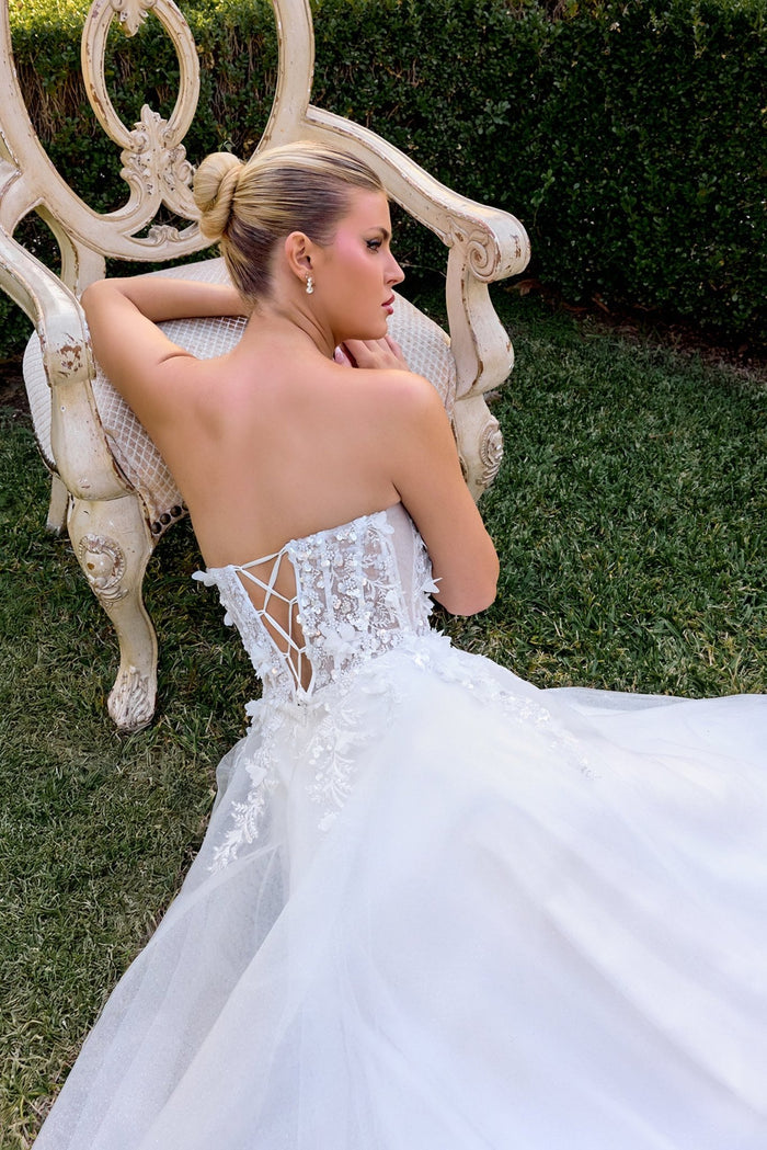 TASHA Strapless 3D Floral Appliqué A-Line Wedding Dress