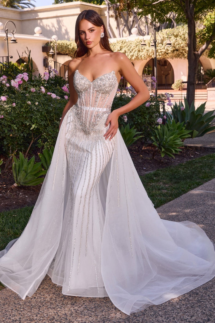 KAITLIN Crystal & Pearl Corset Wedding Dress with Tulle Overskirt