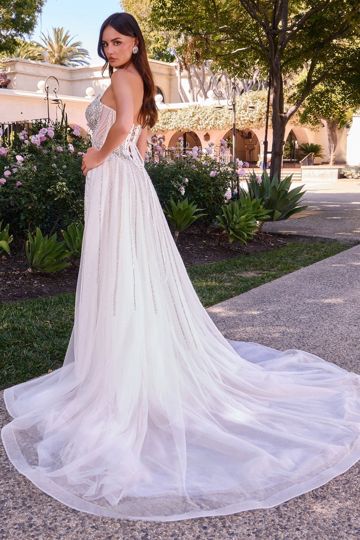KAITLIN Crystal & Pearl Corset Wedding Dress with Tulle Overskirt