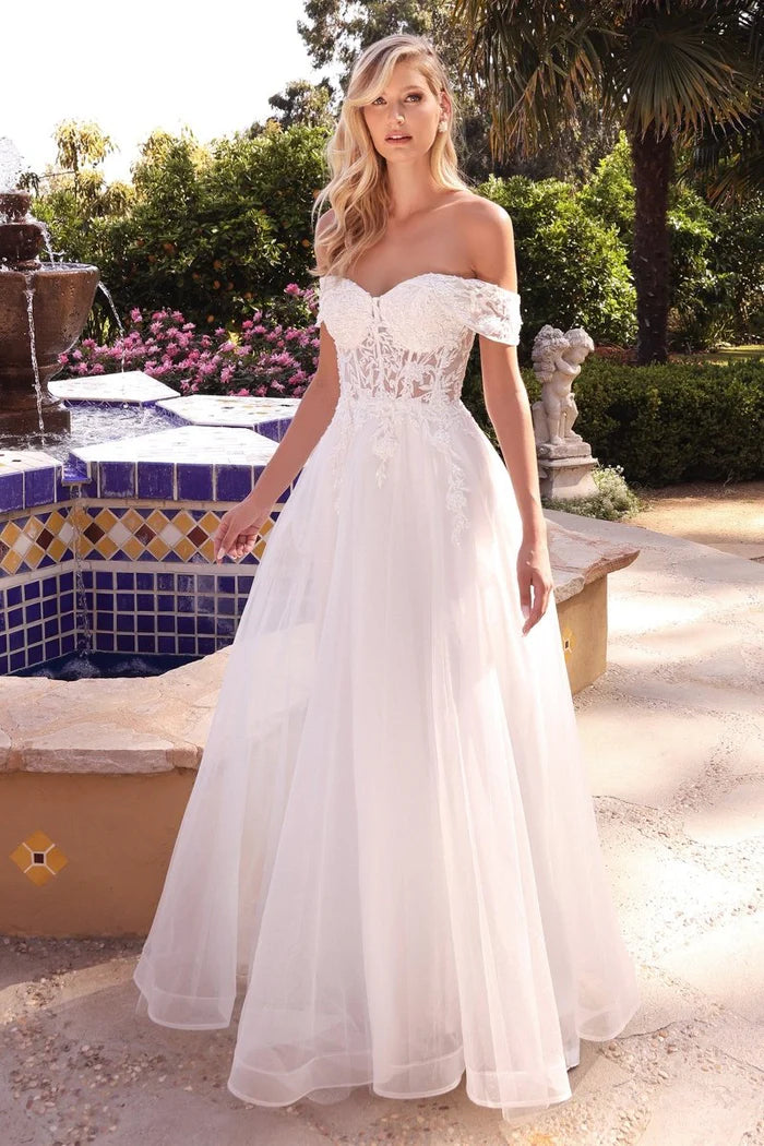 DEJA Off-the-Shoulder Lace Corset A-Line Wedding Dress