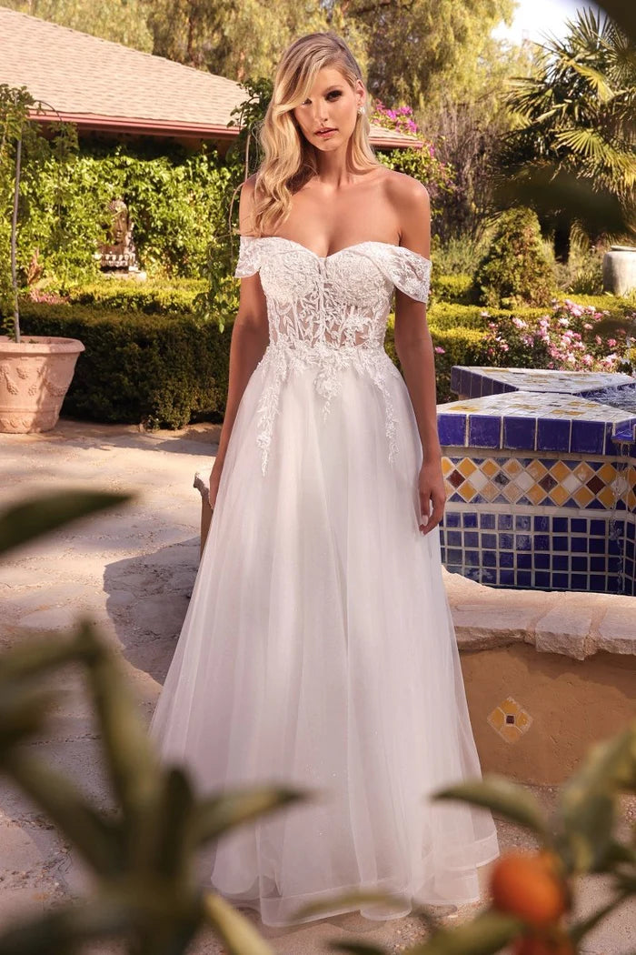 DEJA Off-the-Shoulder Lace Corset A-Line Wedding Dress