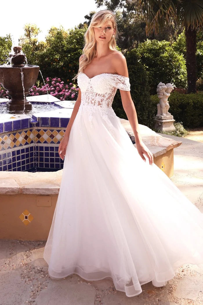 DEJA Off-the-Shoulder Lace Corset A-Line Wedding Dress