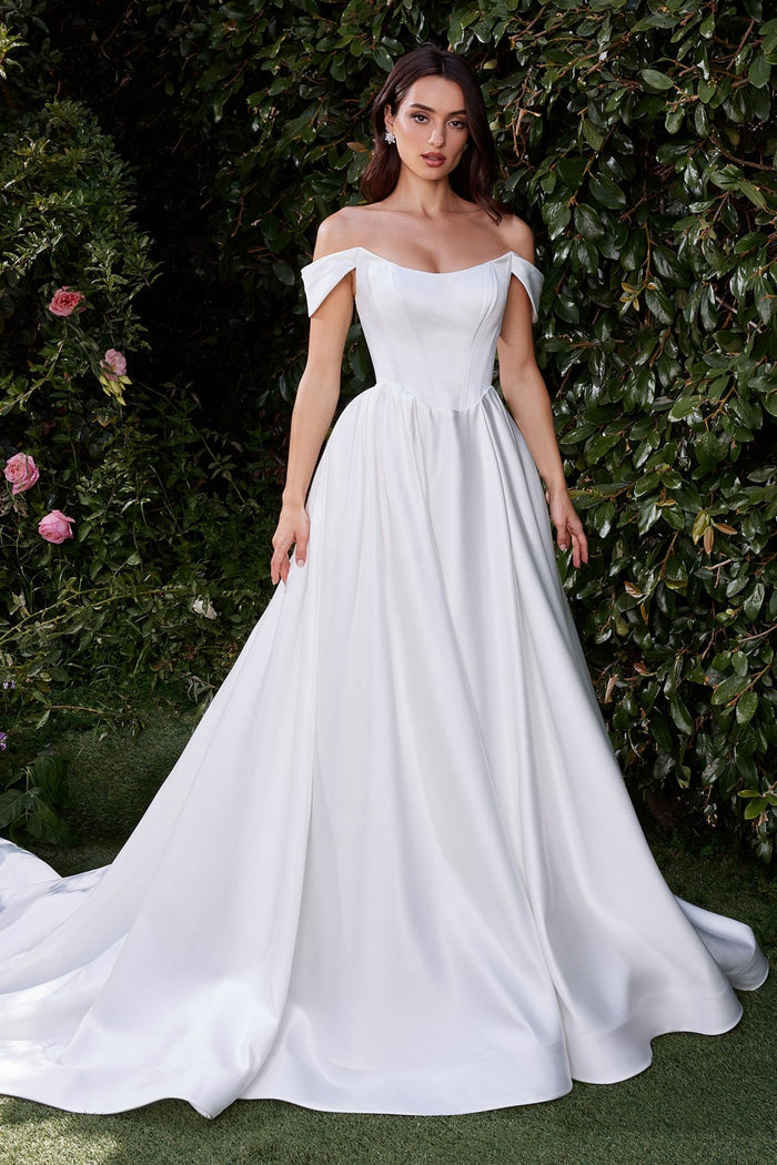LILIAN Satin Scoop Neck Off-Shoulder Ball Gown Wedding Dress