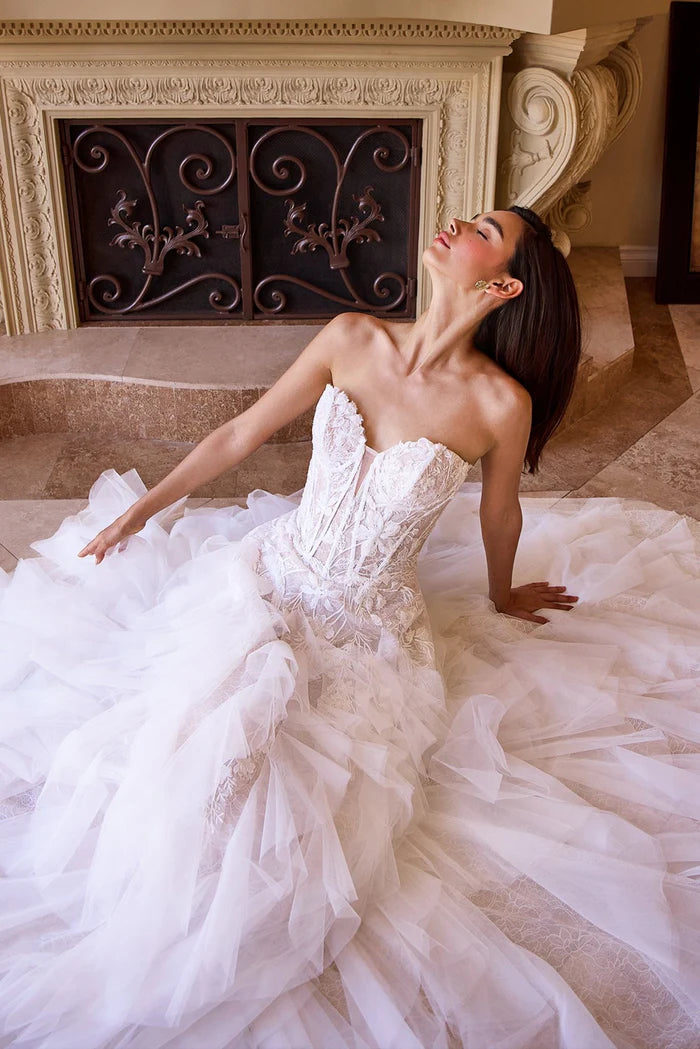 VALERIE Lace Drop Waist Ruffle Wedding Dress