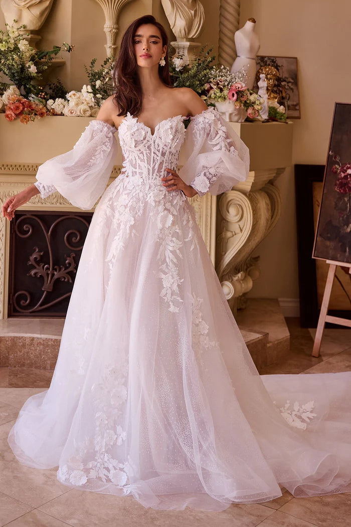 CELINE Lace Ball Gown Wedding Dress with Puff Sleeves