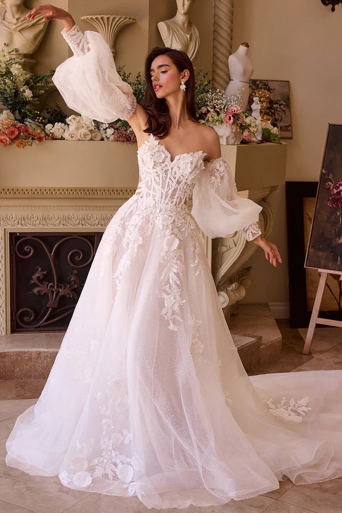 CELINE Lace Ball Gown Wedding Dress with Puff Sleeves