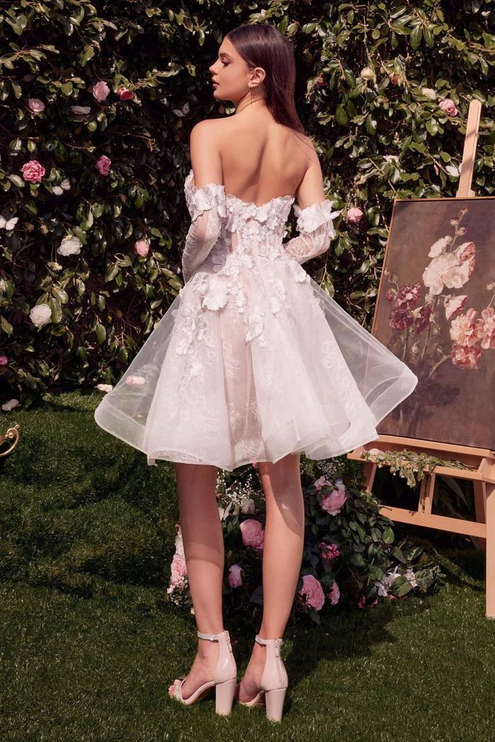 COLETTE Lace Strapless Bridal Mini Dress with Gloves