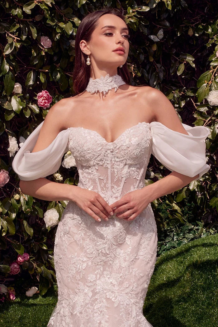 CHARLOTTE Lace Mermaid Wedding Dress with Organza Shawl
