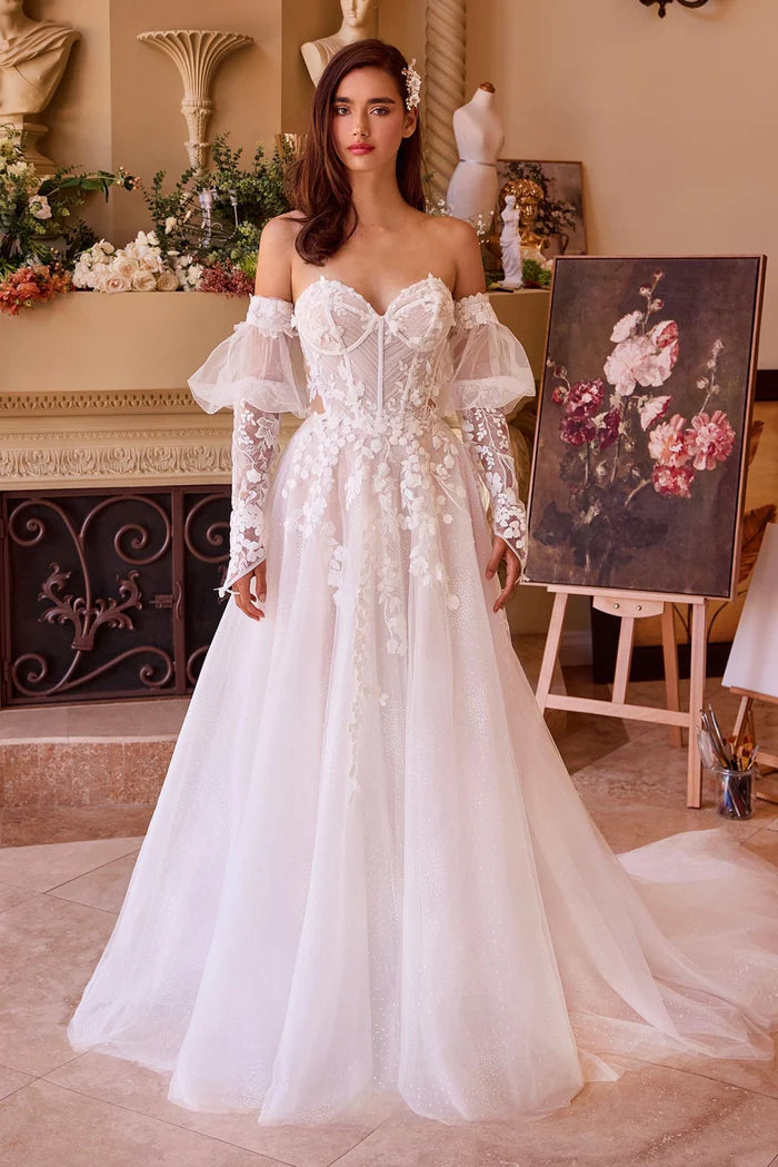 LUCIENNE Lace Ball Gown Wedding Dress with Puff Sleeves