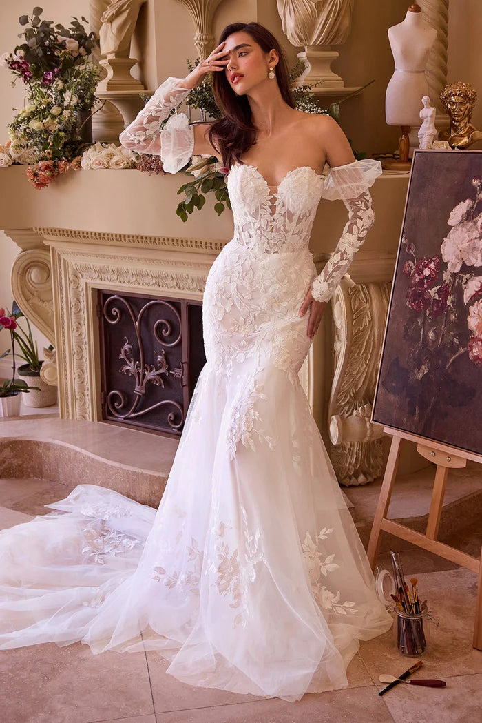 LENORA Floral Lace Mermaid Wedding Dress with Gloves