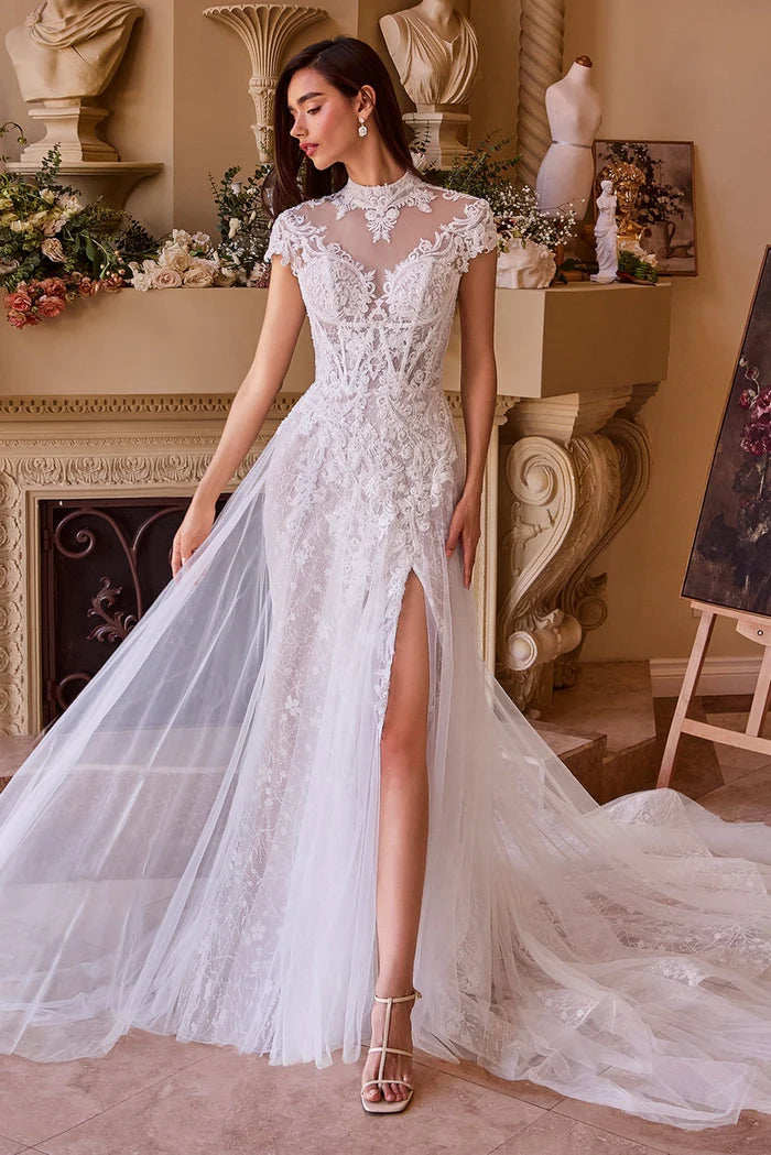 KATERINA High Neck A-Line Wedding Dress with Slit