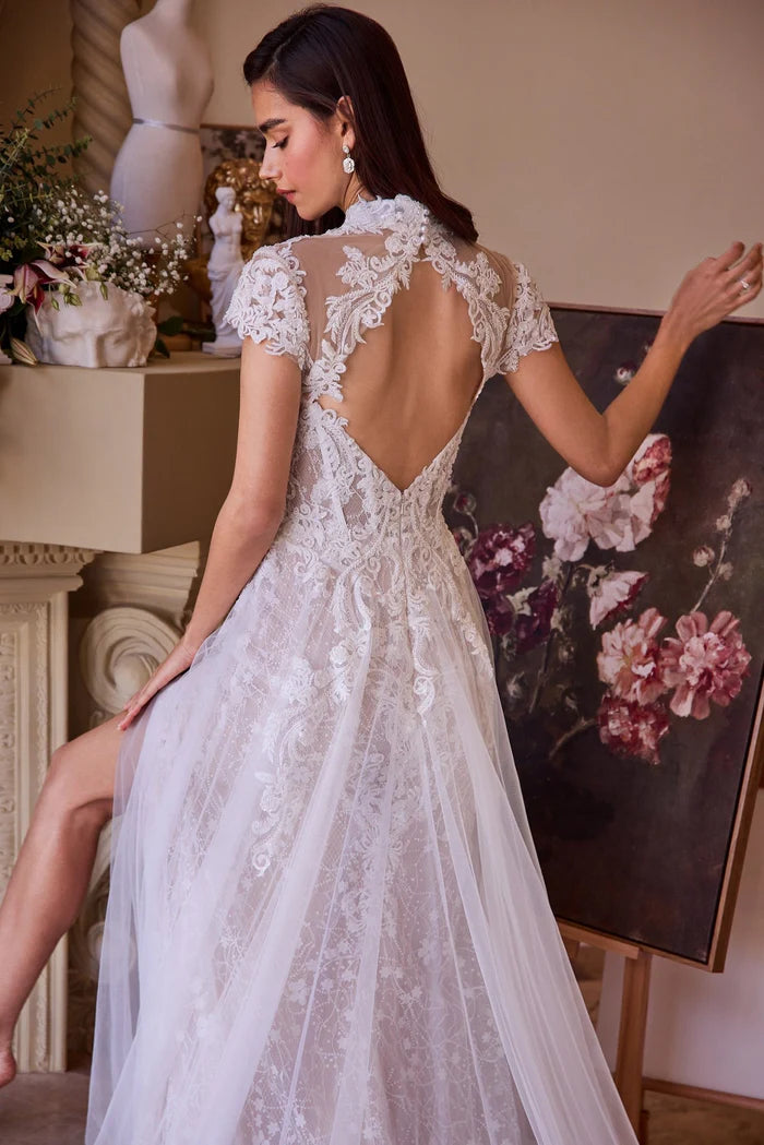 KATERINA High Neck A-Line Wedding Dress with Slit
