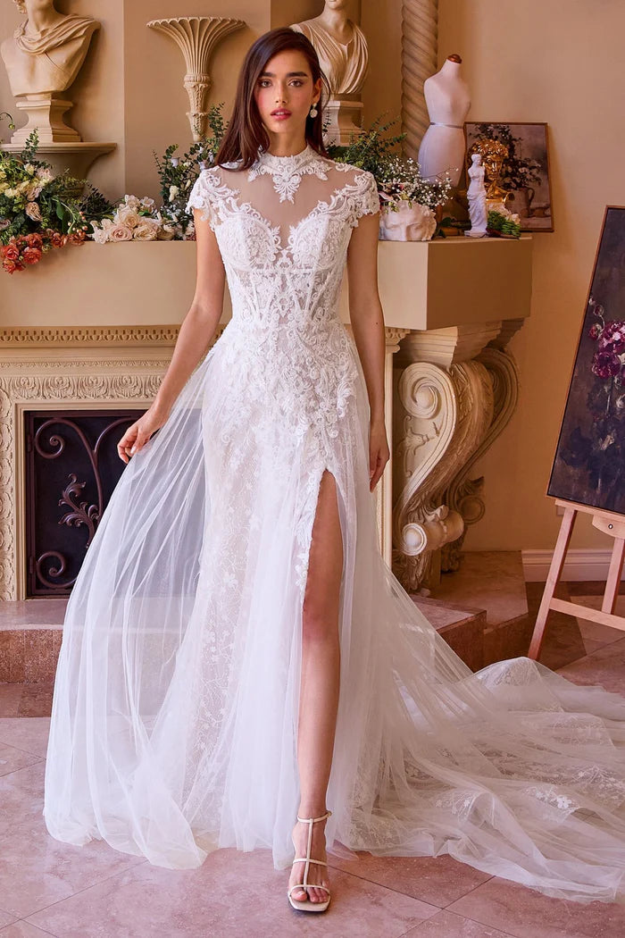 KATERINA High Neck A-Line Wedding Dress with Slit