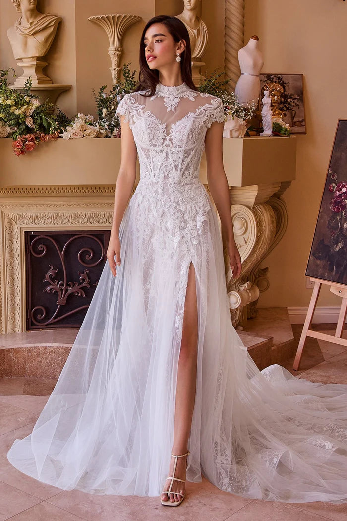 KATERINA High Neck A-Line Wedding Dress with Slit