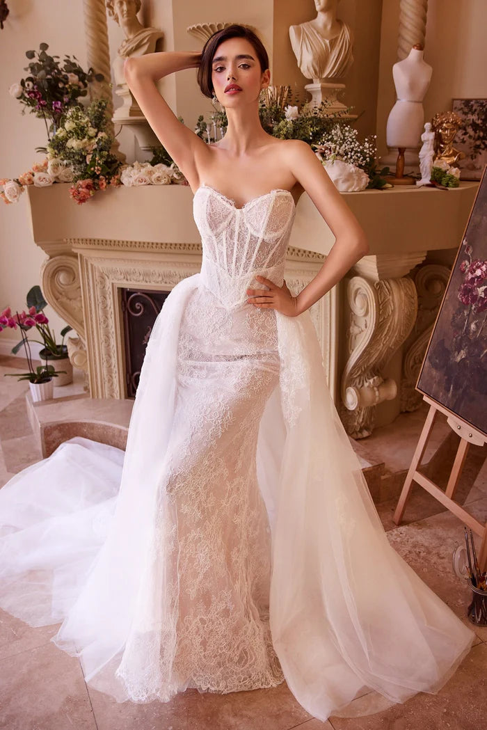 ANAN Lace Fitted Wedding Dress with Overskirt