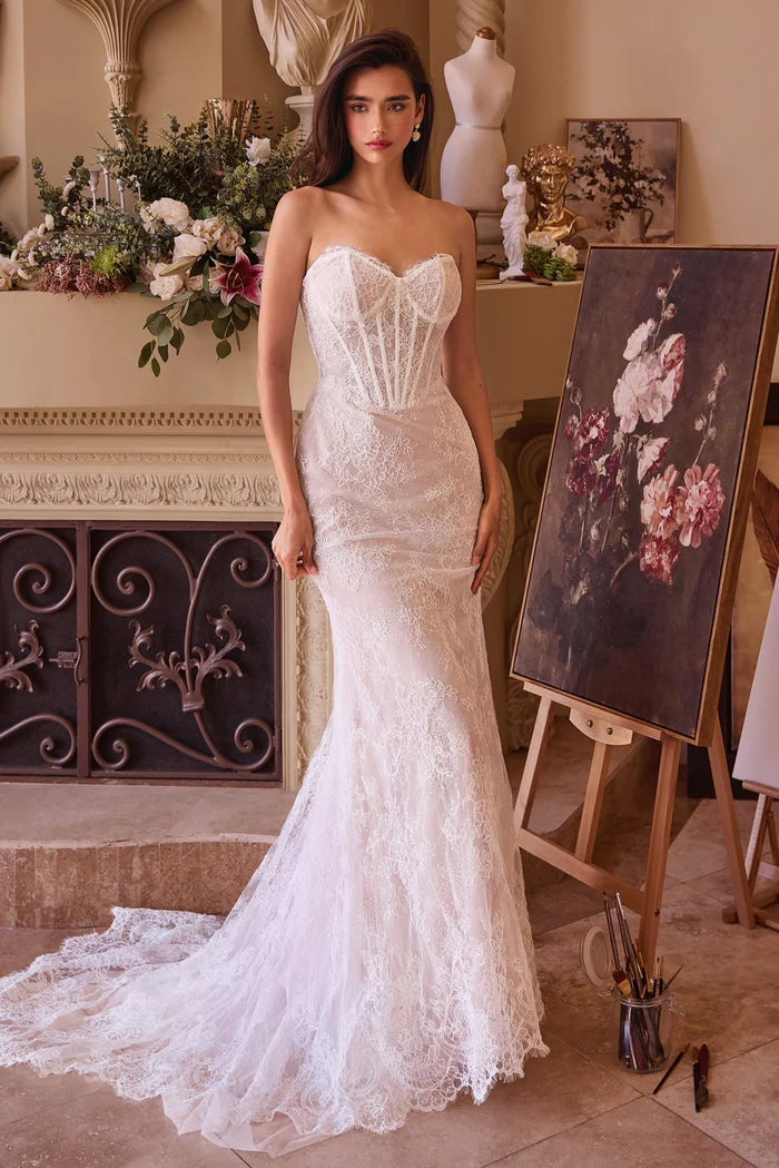 ANAN Lace Fitted Wedding Dress with Overskirt
