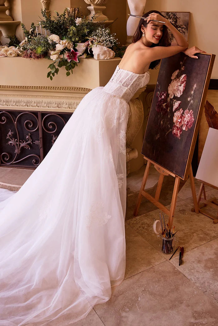 ANAN Lace Fitted Wedding Dress with Overskirt