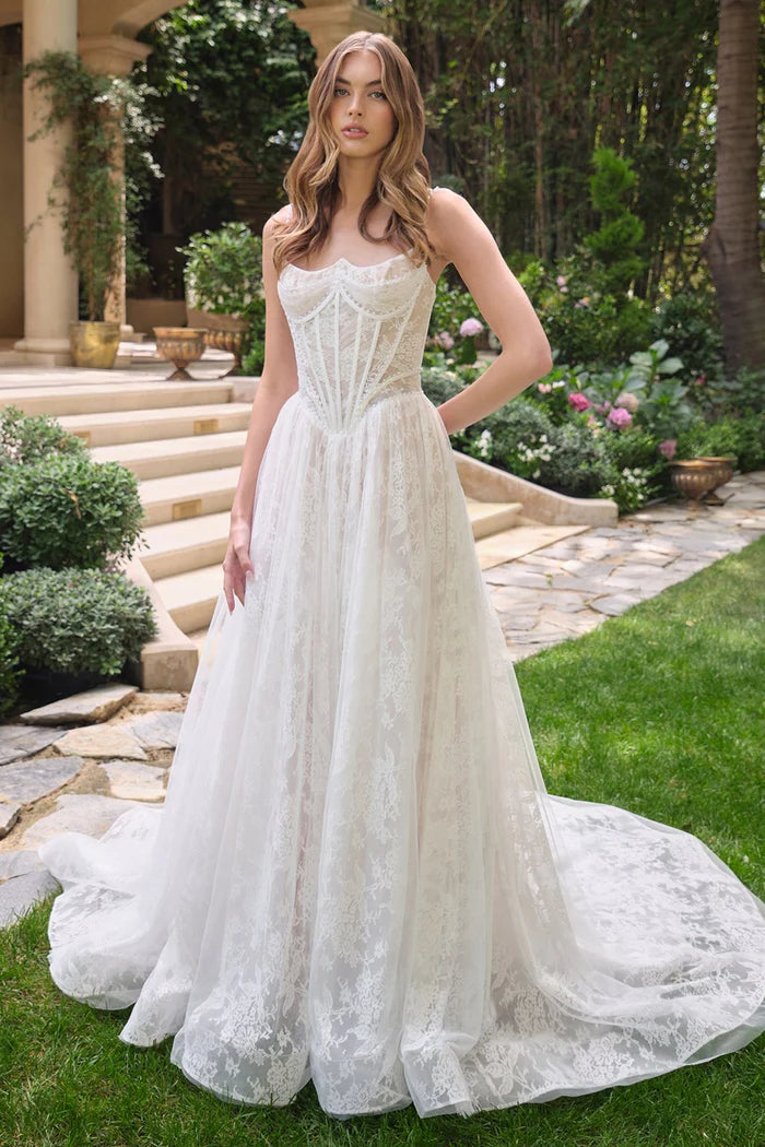 STACAY Lace A-Line Wedding Dress with Pearl Straps