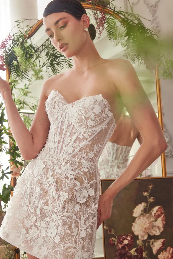 NATINE Lace Strapless Bridal Mini Dress with Corset
