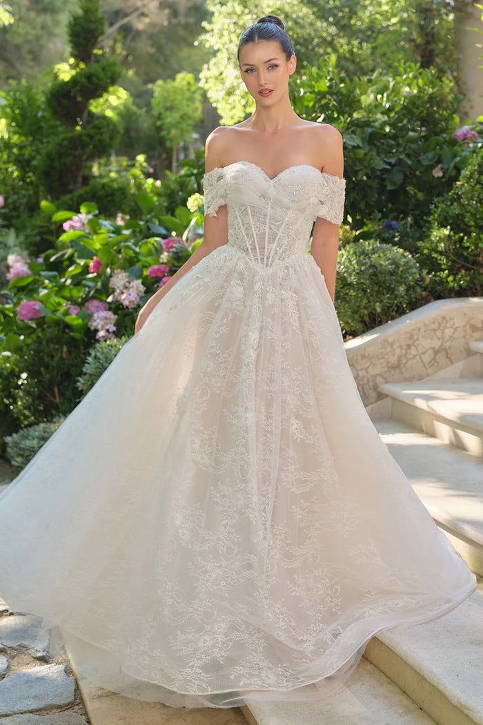 DELVINE Off-Shoulder Floral Ball Gown Wedding Dress
