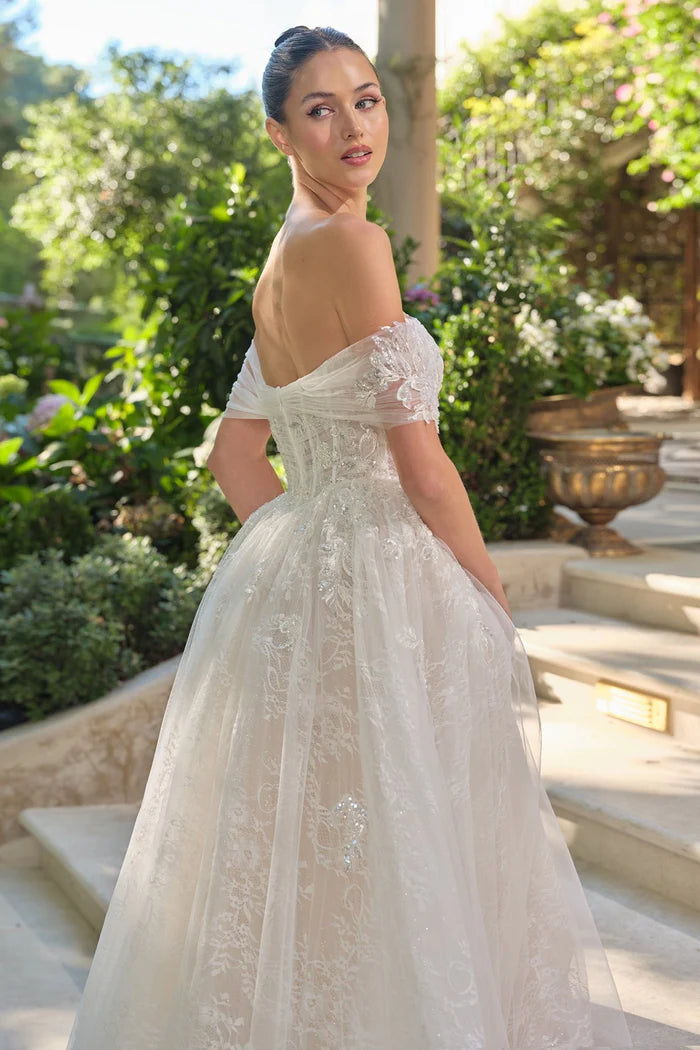 DELVINE Off-Shoulder Floral Ball Gown Wedding Dress