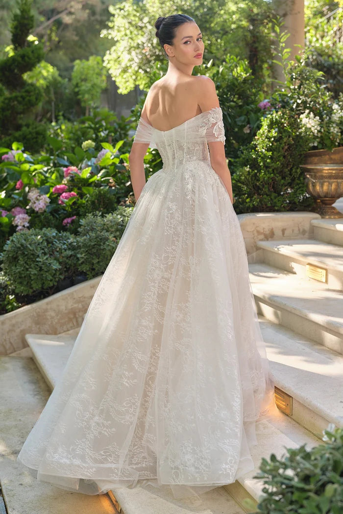 DELVINE Off-Shoulder Floral Ball Gown Wedding Dress