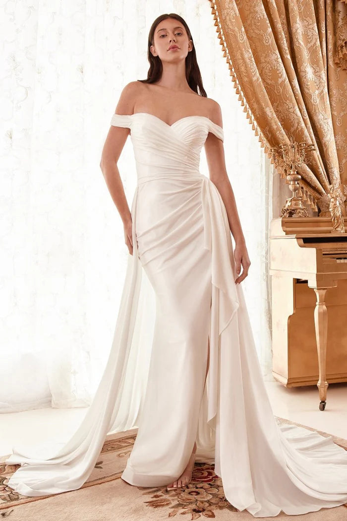 KATYA Draped Off-Shoulder Satin Overskirt Wedding Dress