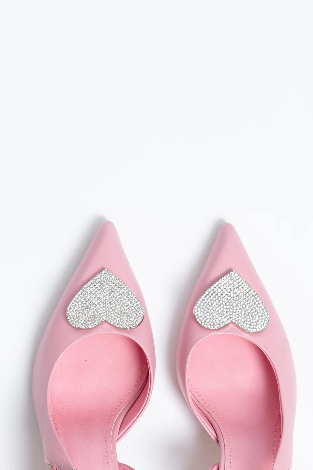 AMOUR HEART White Bridal Slingback Heels with Crystal Detail