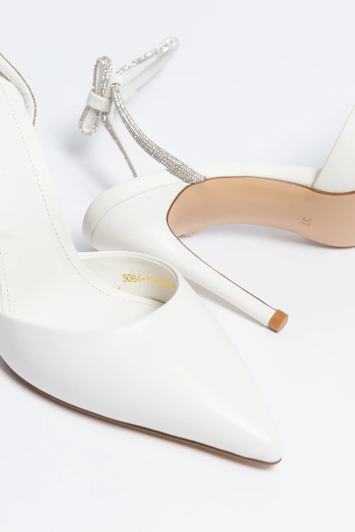 STELLA Ivory Bridal Heels with Crystal Strap & Bow Back