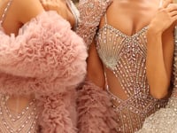 HF110525 Couture Beaded Strapless Gown with Corset & Train
