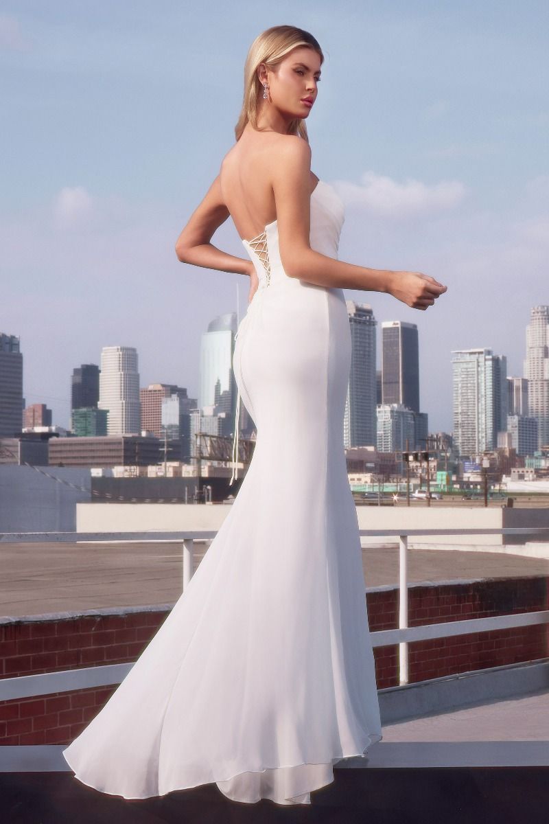 DIORA Strapless Chiffon Corset Fitted Wedding Dress