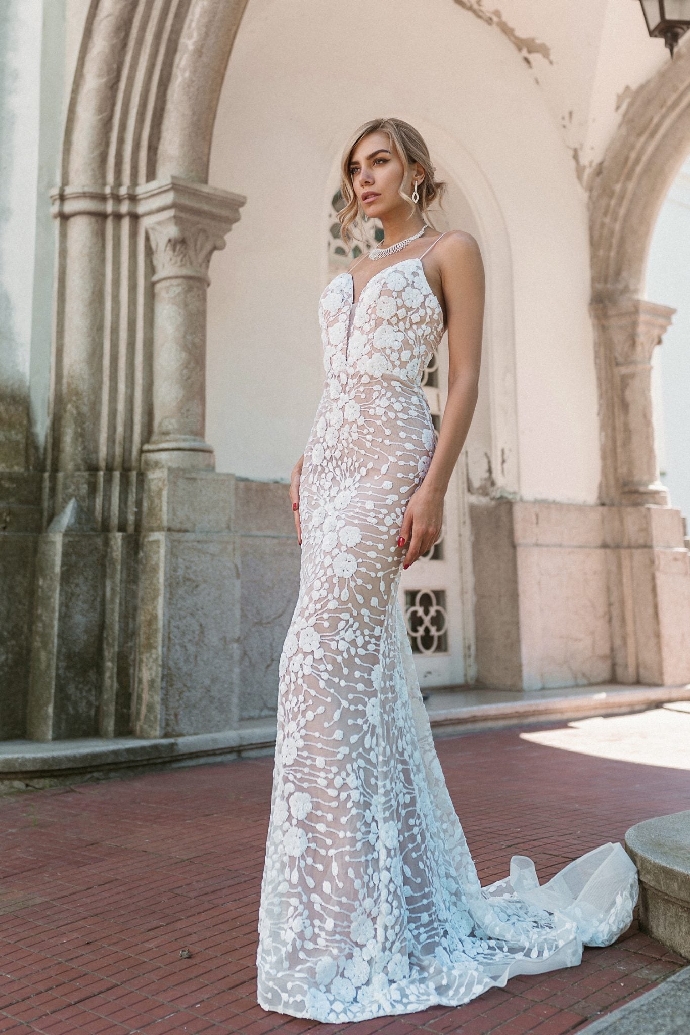 Rosa BB008 Floral Lace Fitted Wedding Dress