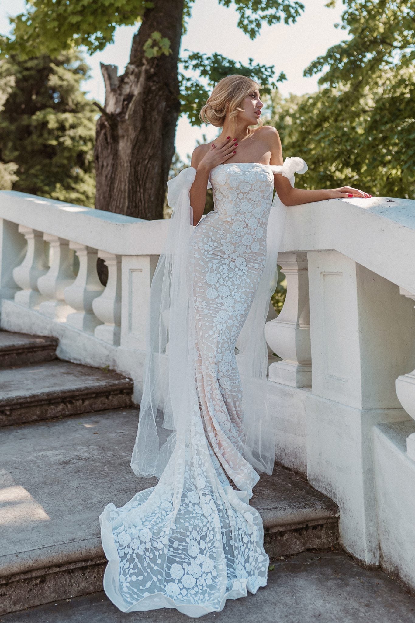 Georgia BB010 Off Shoulder Lace Wedding Dress with Tulle Bow Detail